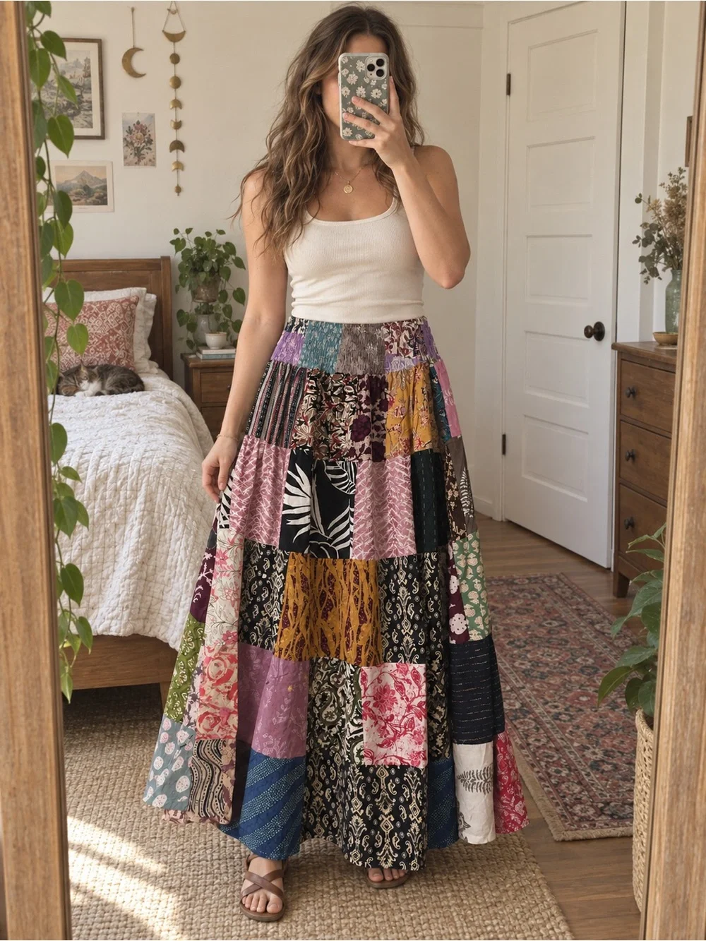 India Boutique Multicolor Patchwork Boho Maxi Skirt